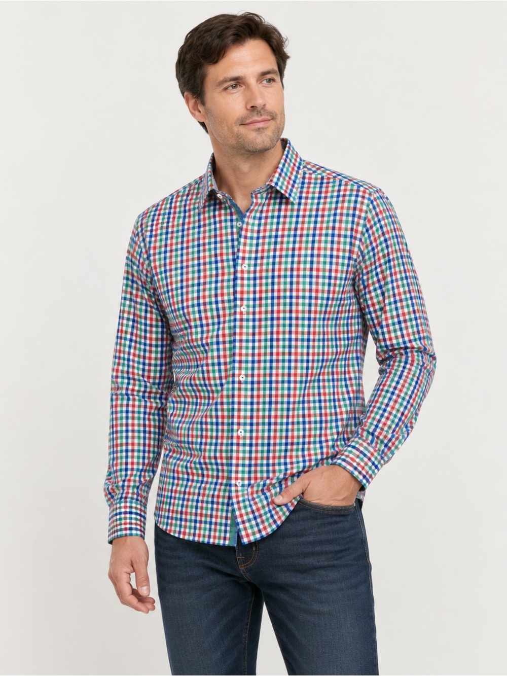 Bugatchi Shaped Fit Plaid Button-Down Shirt Men’s L | 100% Cotton Multicolor